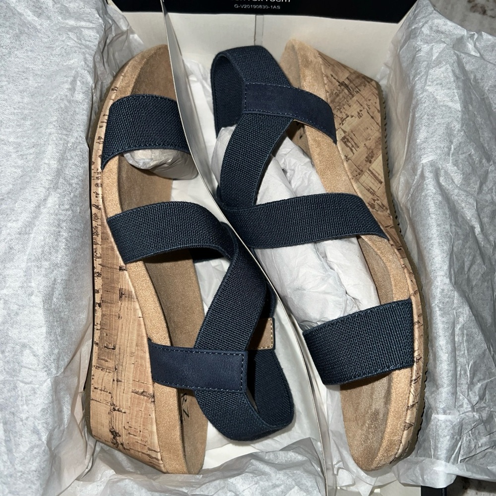 Naturalizer MOROCCO N, NVY GORE /SD Platform Sandals Women Size 9M Navy COLOR